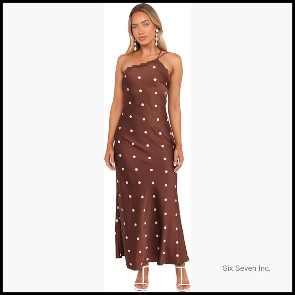 Maxi Dress With Asymmetrical Neckline And Lace Trim Detail